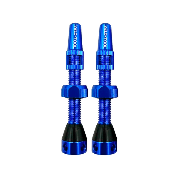 Two blue valve stems on a white background