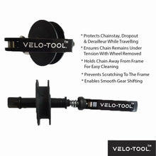 Black Velo-Tool with text detailing its features on a white background