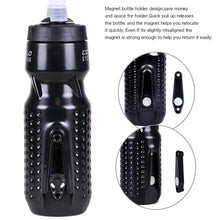 Black water bottle with magnet holder design on a white background