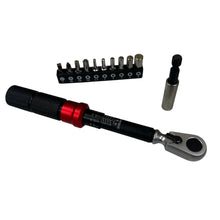 Ratchet wrench set with additional bits on a white background