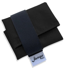 Black fabric with a strap on a white background, featuring the Jango label.