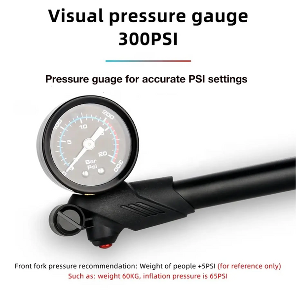 Pump with visual pressure gauge displaying 300PSI on a white background